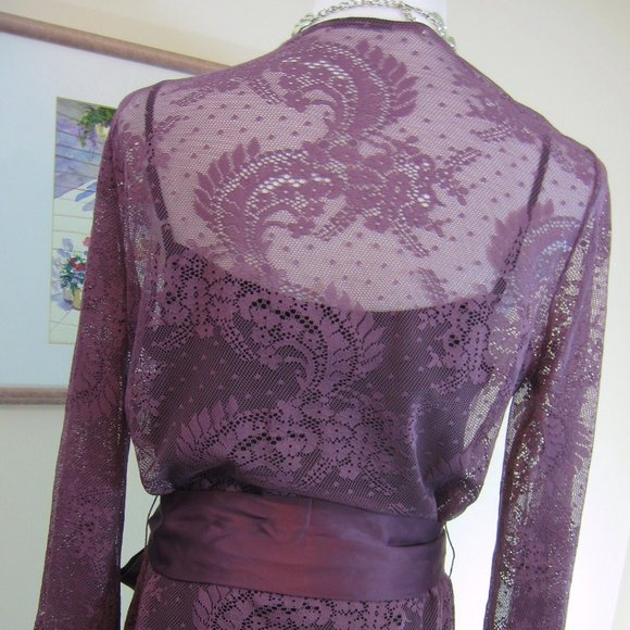 Raspberry Lace Wrap Blouse, Satin Belt Sz L - Picture 7 of 11